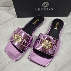Versace Pink Metallic Slide Sandals